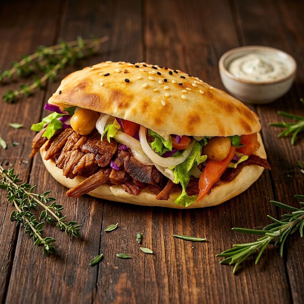 Beef and lamb doner in Turkish pita